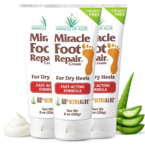 imageMiracle Foot Repair Cream 8 oz  4Pack Repairs Dry Cracked Heels and Feet 60 Pure UltraAloe Moisturizes Softens and Repairs8 Ounce Pack of 3