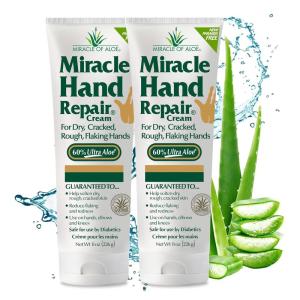 imageMiracle Hand Repair Cream for Dry Cracked Hands 8 oz Best Healing Hand Cream with 60 Aloe Vera  NonGreasy Moisturizer for Working Hands  Fast Absorbing Lotion for Extremely Dry Skin8 Ounce Pack of 2