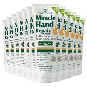imageMiracle Hand Repair Cream for Dry Cracked Hands 8 oz Best Healing Hand Cream with 60 Aloe Vera  NonGreasy Moisturizer for Working Hands  Fast Absorbing Lotion for Extremely Dry Skin1 Fl Oz Pack of 12