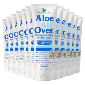 imageMiracle of Aloe Aloe All Over Super Moisturizing Dry Skin Lotion 3Pack 1 oz  Made with 72 UltraAloe Aloe Vera Gel Safe for Everyone Men Women Kids Restores Dry Skin Fast1 Fl Oz Pack of 12