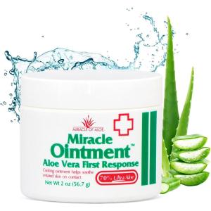 imageMiracle of Aloe Miracle Ointment Aloe Vera First Response Cream with 70 UltraAloe Pure Aloe Vera Gel 2 oz jar